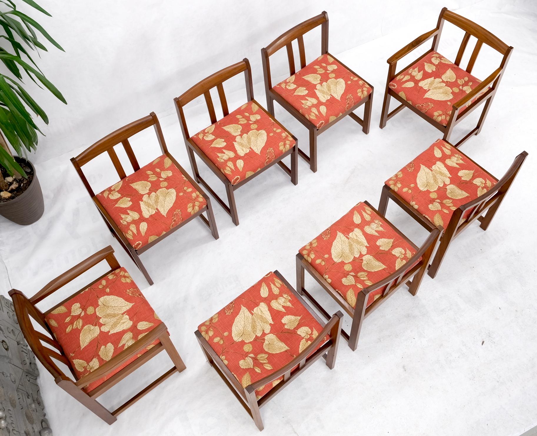 Américain Ensemble de 8 fauteuils de salle à manger en bois de rose massif et tapissés de tissu de lin rouge en vente