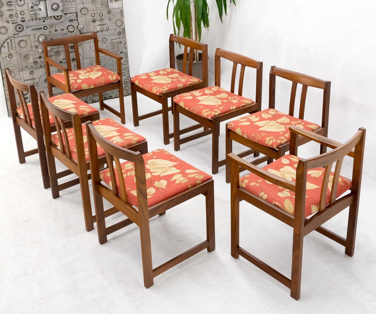 20th Century Set of 8 Solid Rosewood Red Linen Fabric Upholstery Dining Arm Side Chairs For Sale