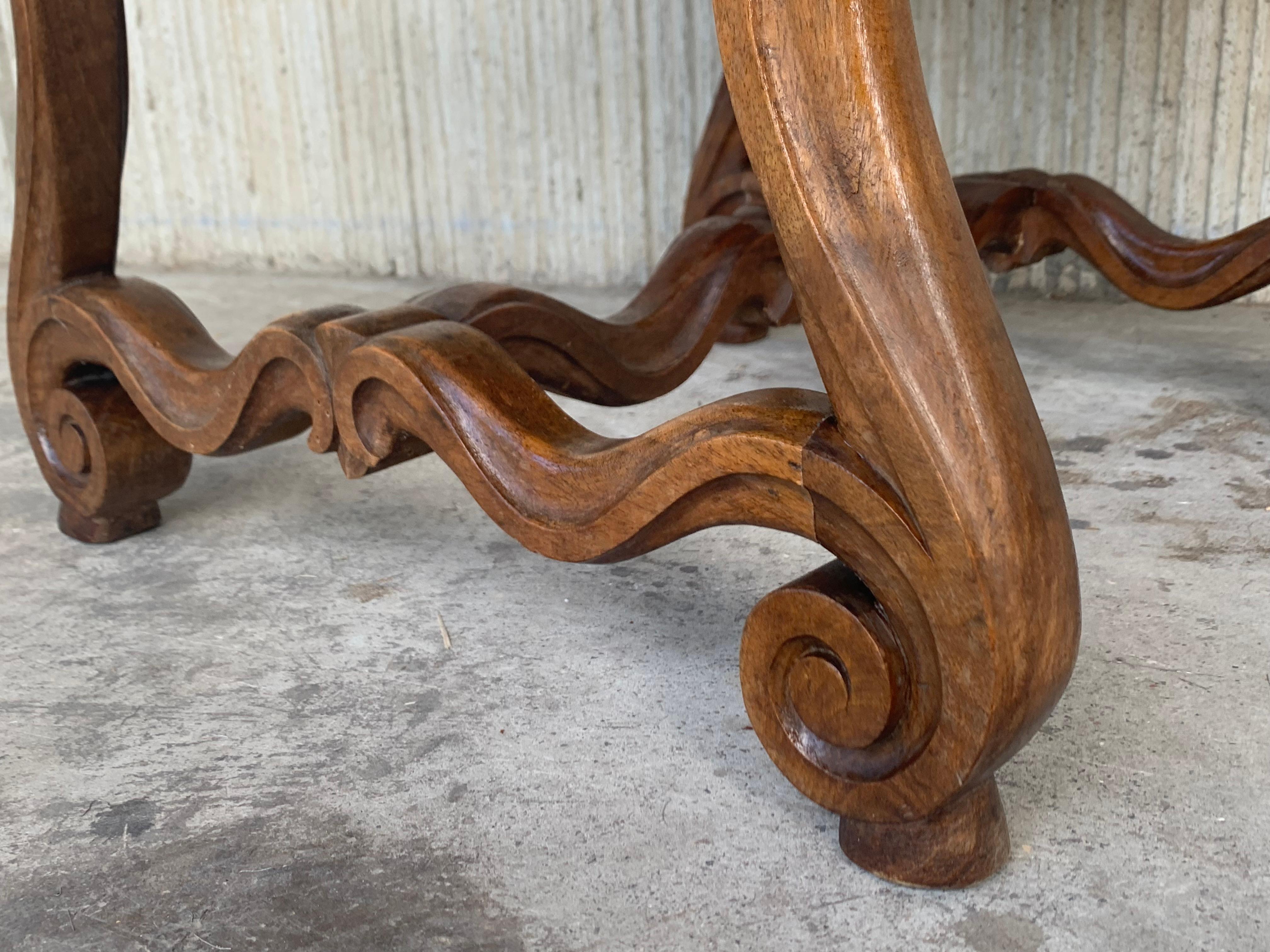Set of  Eight Spanish Carved Walnut Dining Chairs For Sale 6