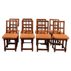 Vintage Set Of 8 Spanish Chairs In Beech