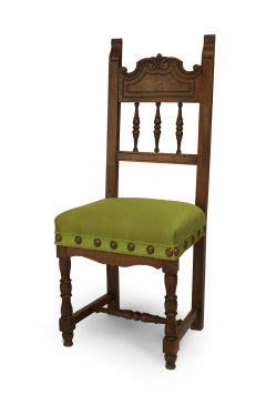 Set of 8 Spanish Renaissance Green Upholstered Side Chairs