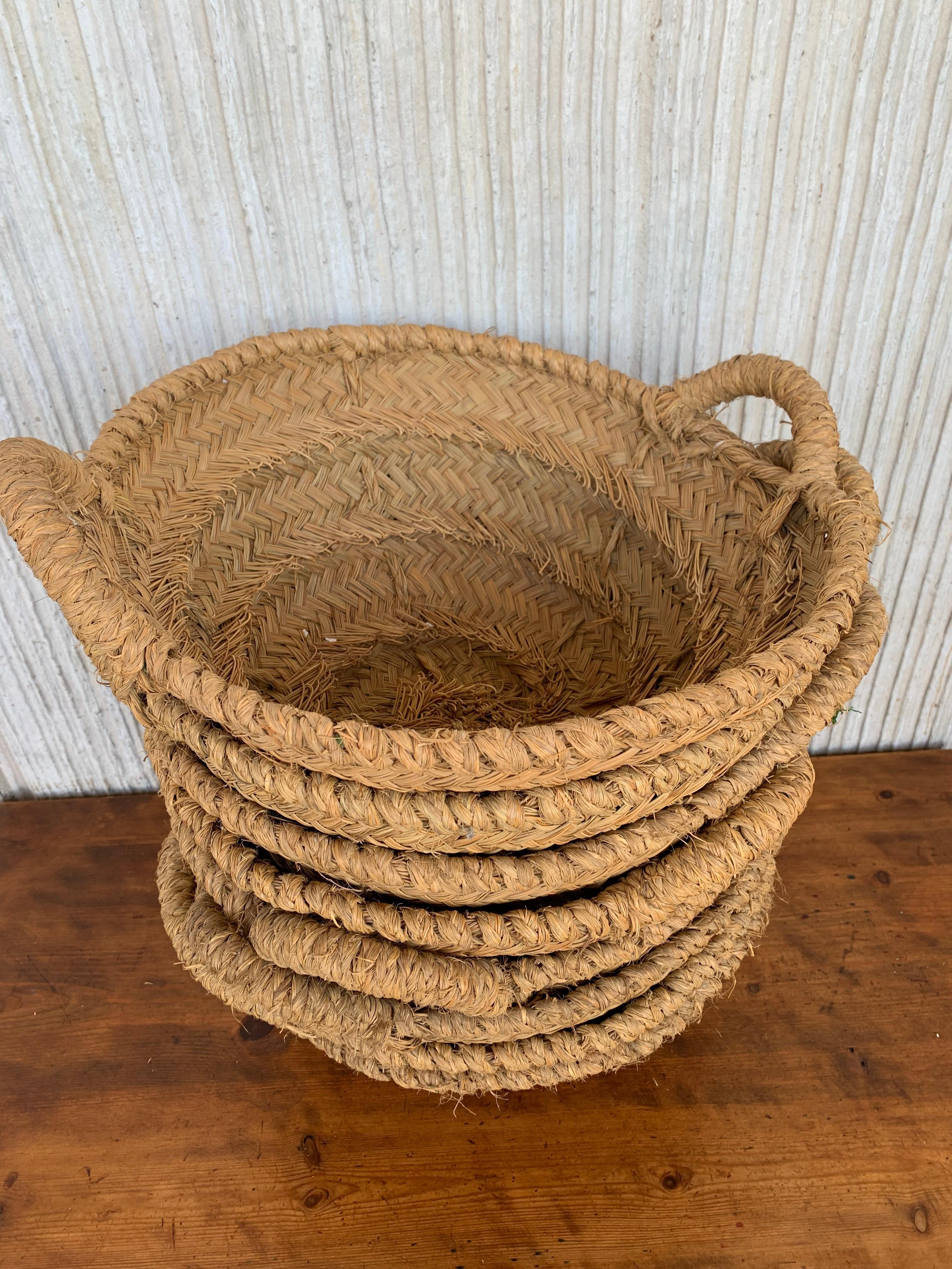 Hand-Woven Set of 8 Spanish Woven Wicker Olive Grape Harvest Basket For Sale