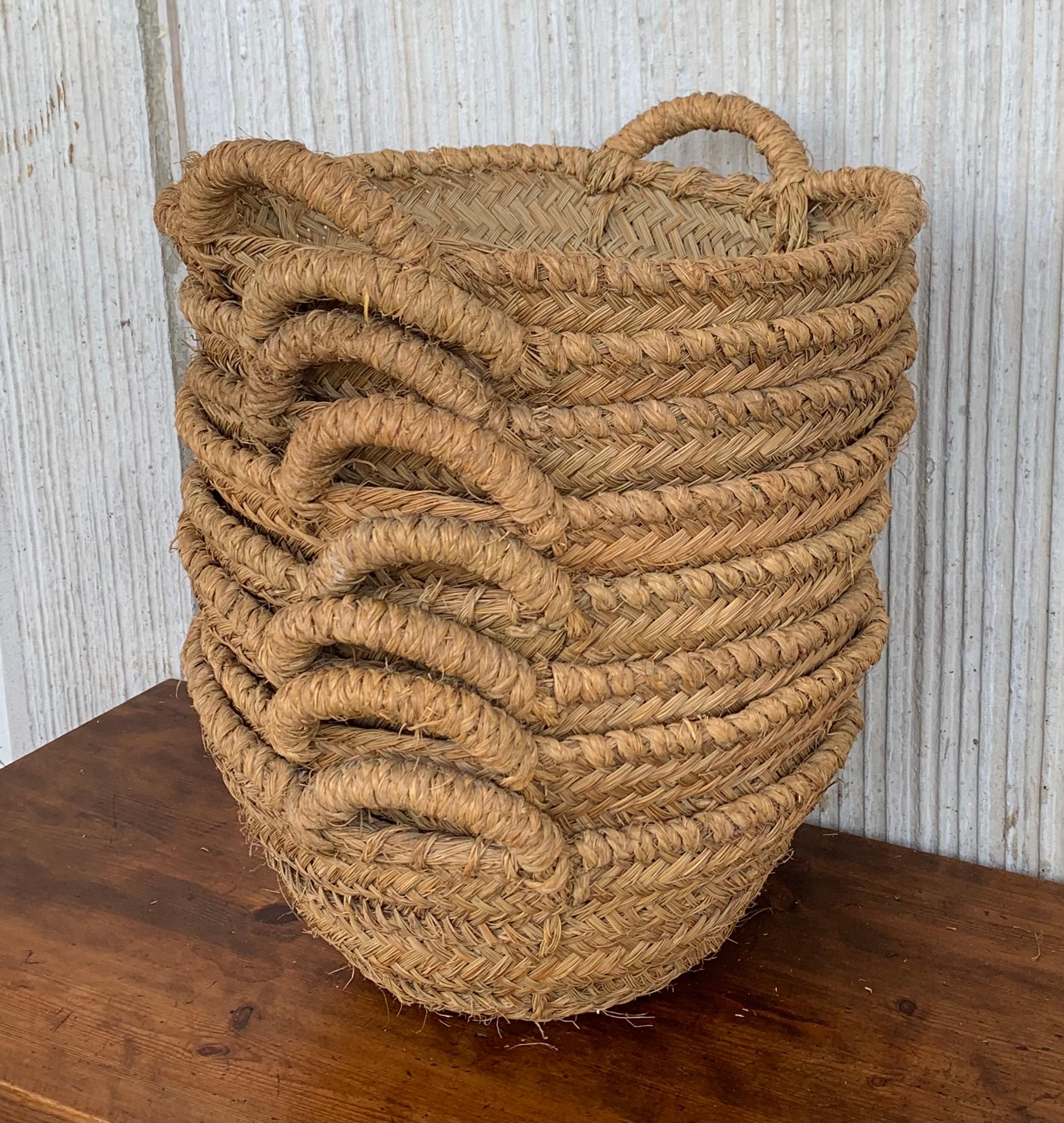 19th Century Set of 8 Spanish Woven Wicker Olive Grape Harvest Basket For Sale