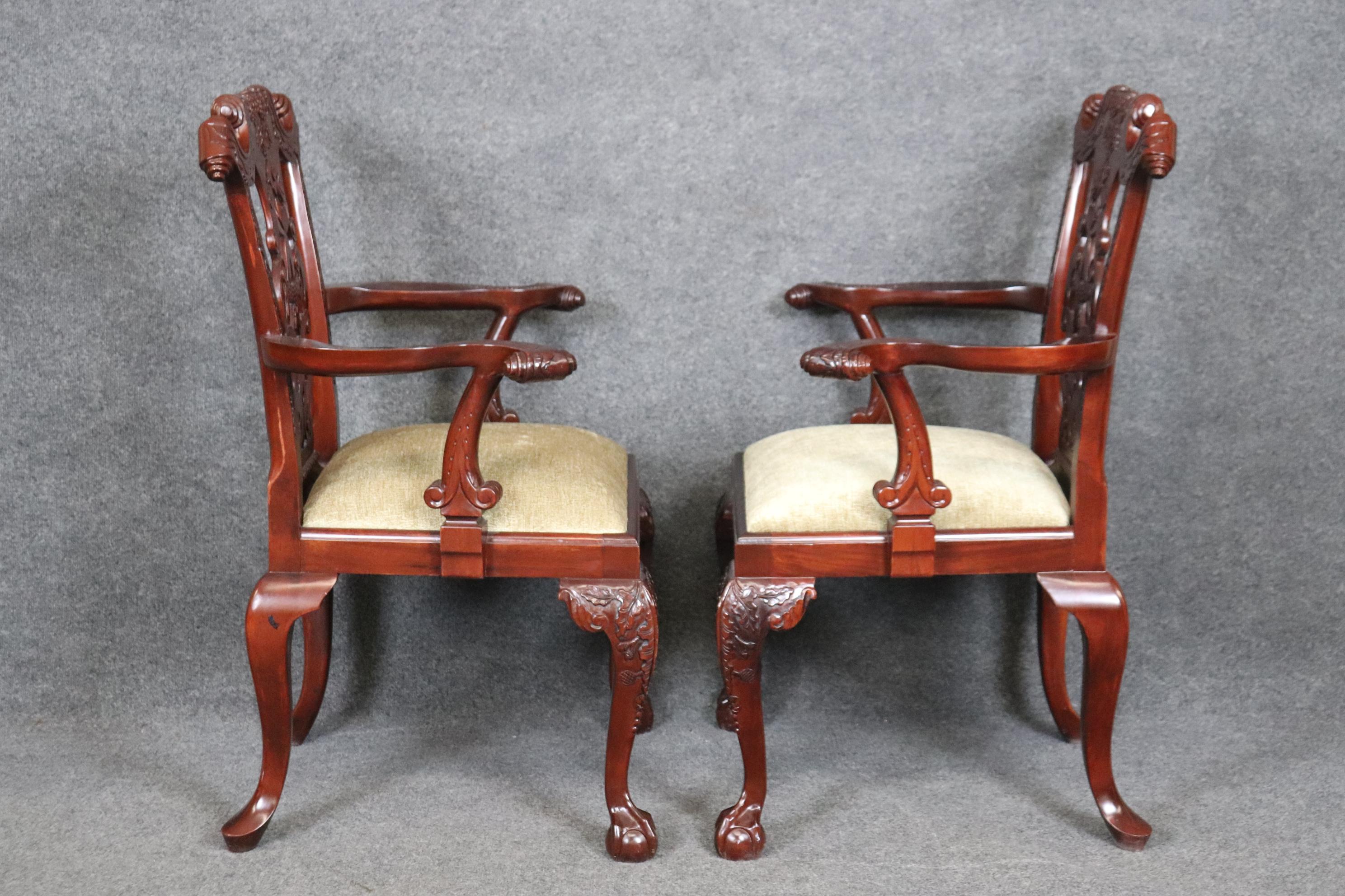 Set of 8 Spectacular Solid Mahogany Elaborately Carved Chippendale Dining Chairs For Sale 5