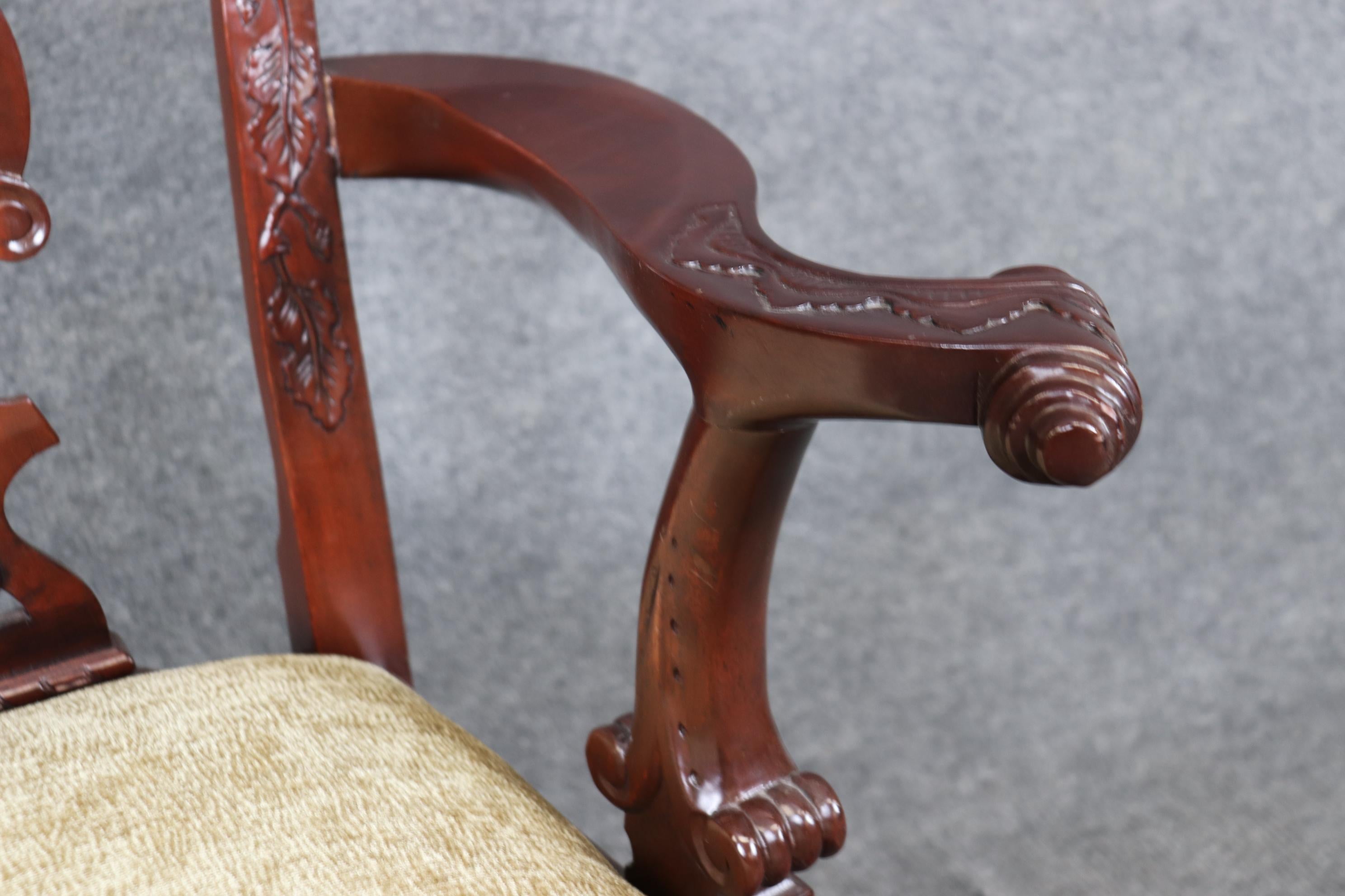 Set of 8 Spectacular Solid Mahogany Elaborately Carved Chippendale Dining Chairs For Sale 7