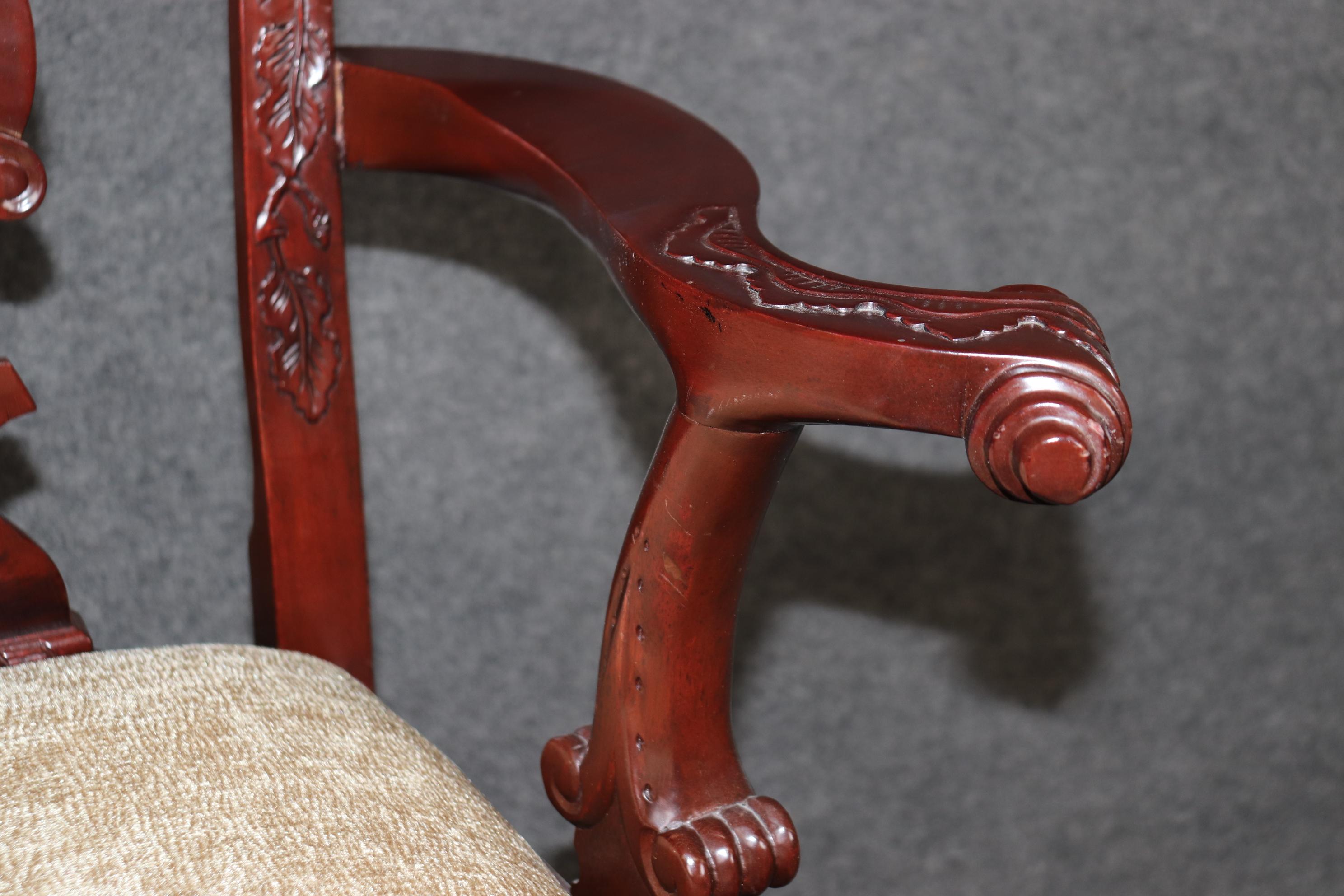 Set of 8 Spectacular Solid Mahogany Elaborately Carved Chippendale Dining Chairs For Sale 8