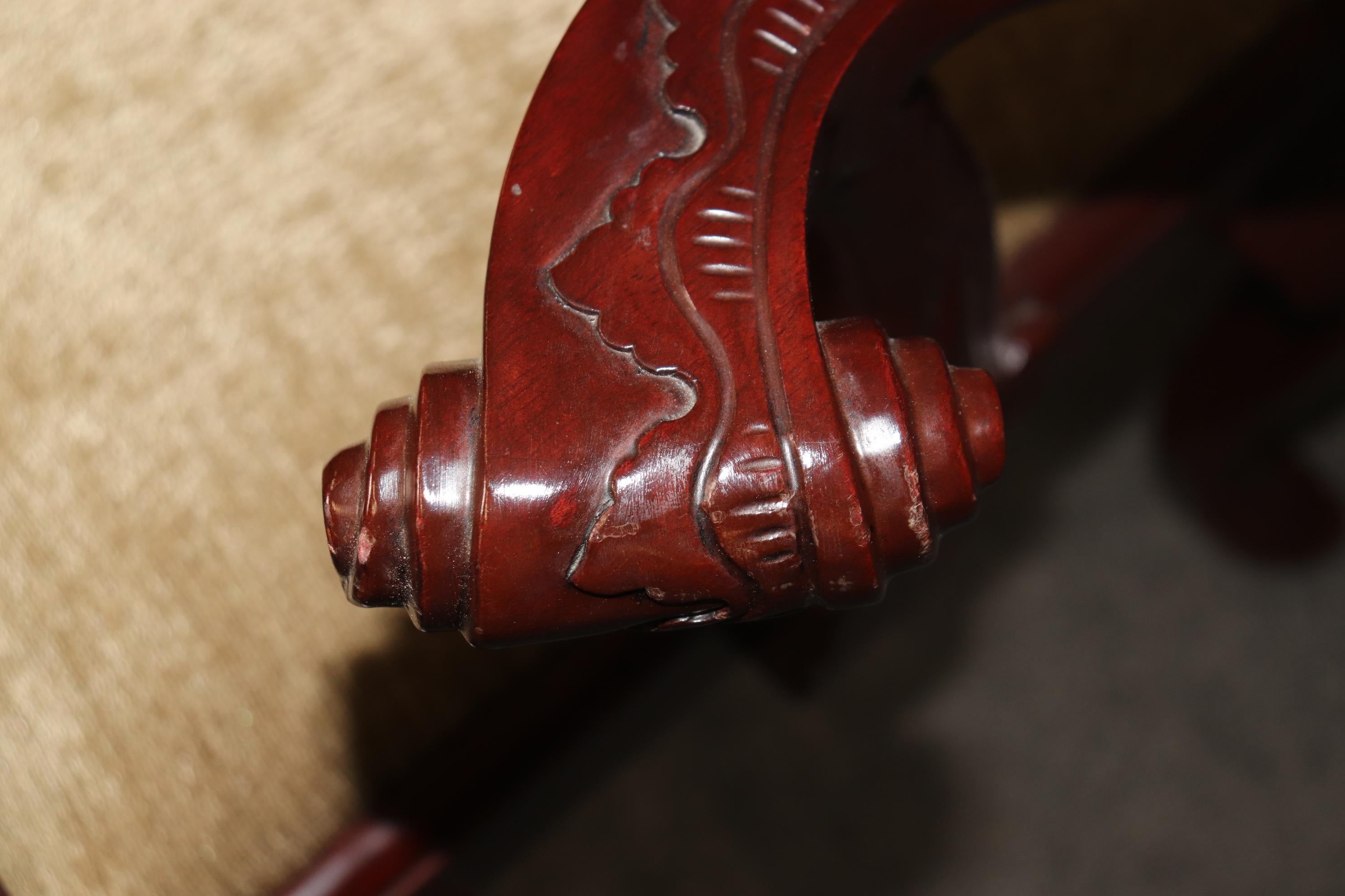 Set of 8 Spectacular Solid Mahogany Elaborately Carved Chippendale Dining Chairs For Sale 10