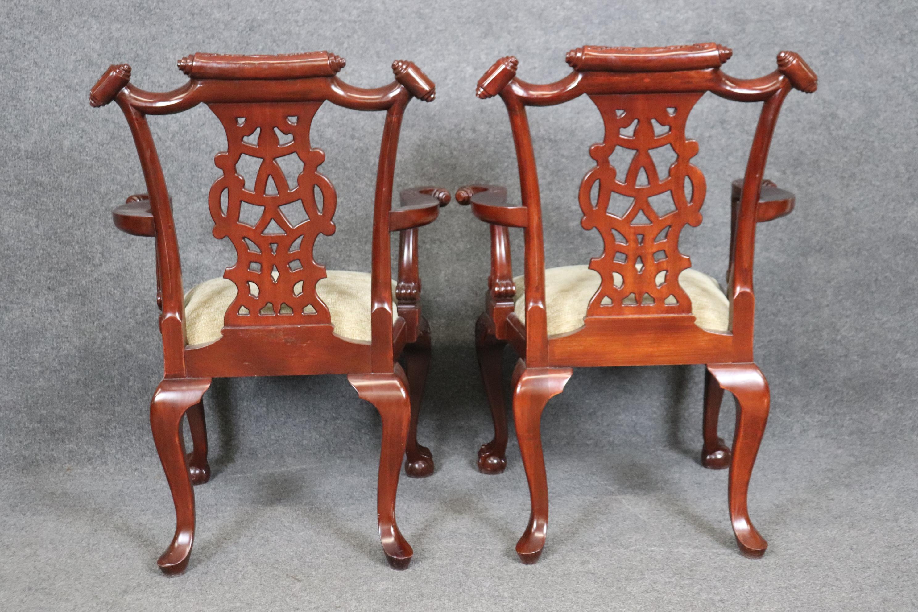 Set of 8 Spectacular Solid Mahogany Elaborately Carved Chippendale Dining Chairs For Sale 4