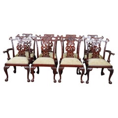 Used Set of 8 Spectacular Solid Mahogany Elaborately Carved Chippendale Dining Chairs