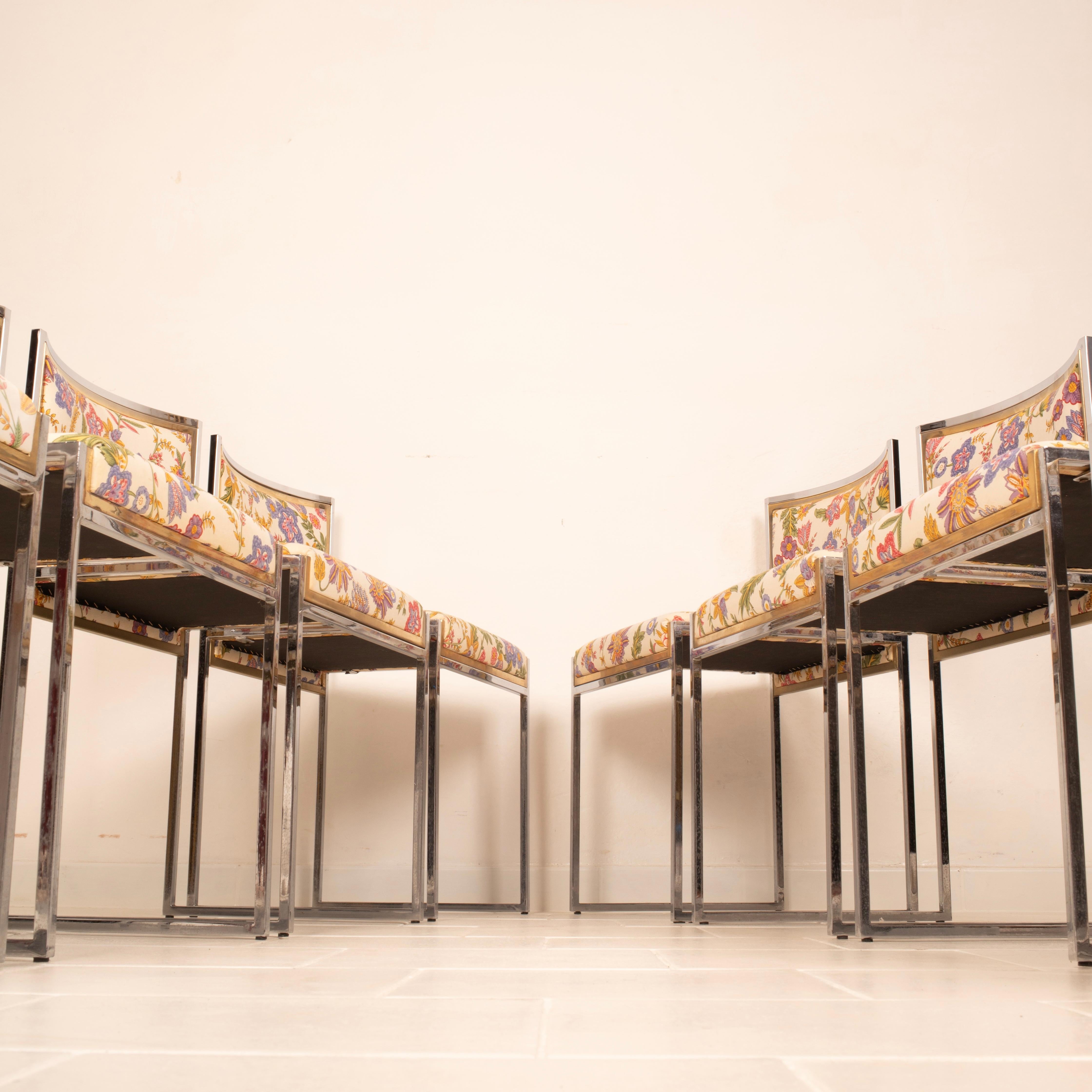 Satz von 8 SQ-AL Esszimmerstühlen von Willy Rizzo für Maison Willy Rizzo 1970 Satz von 6 (Messing) im Angebot