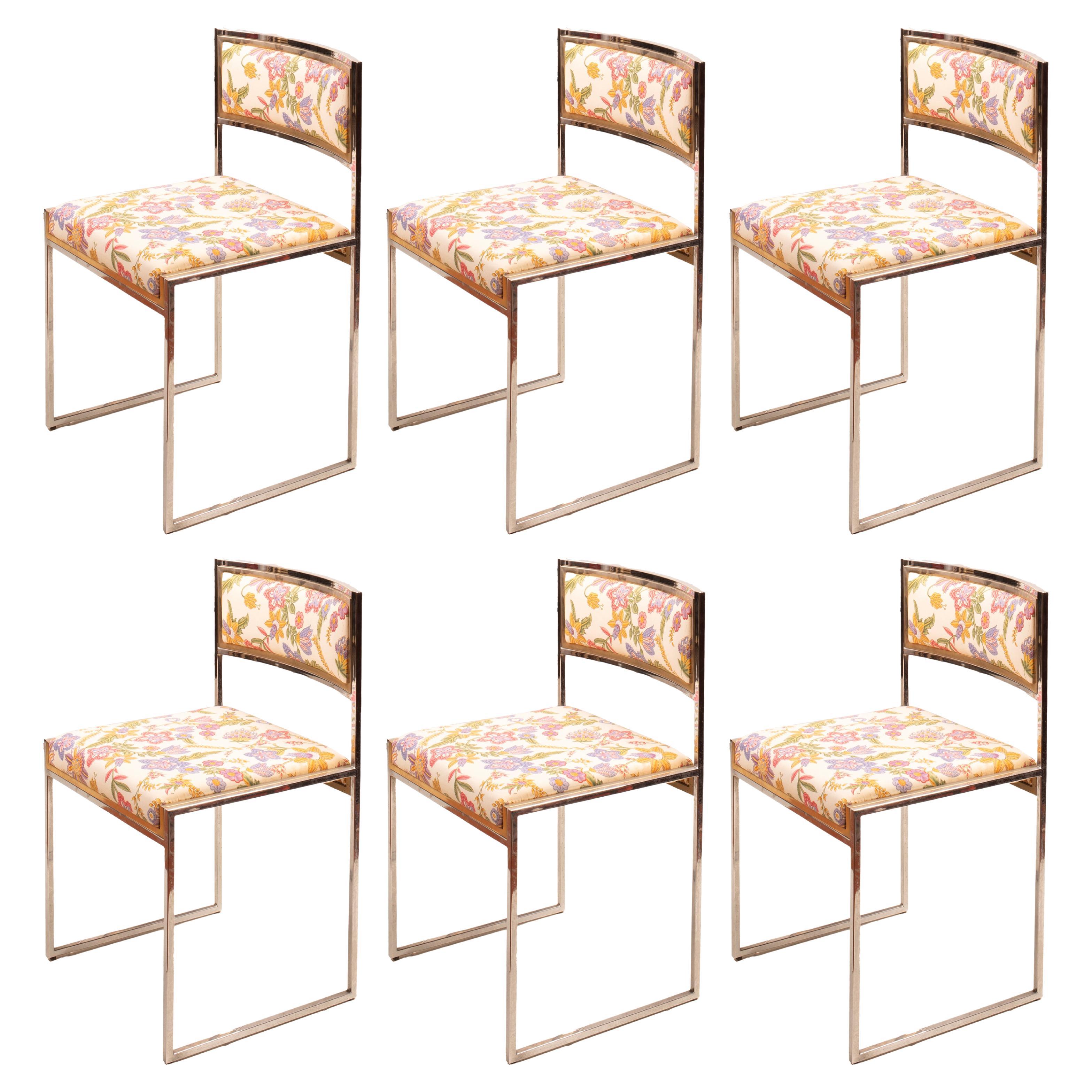 Satz von 8 SQ-AL Esszimmerstühlen von Willy Rizzo für Maison Willy Rizzo 1970 Satz von 6