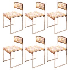 Satz von 8 SQ-AL Esszimmerstühlen von Willy Rizzo für Maison Willy Rizzo 1970 Satz von 6