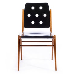 Set of 8 Stacking Chairs Franz Schuster, Bicolored Beech Black, Austria, 1959
