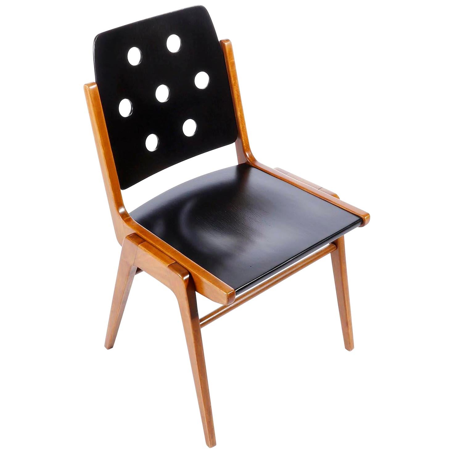 Set of 8 Stacking Chairs Franz Schuster, Bicolored Beech Black, Austria, 1959