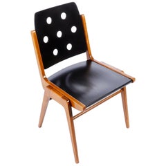 Set of 8 Stacking Chairs Franz Schuster, Bicolored Beech Black, Austria, 1959