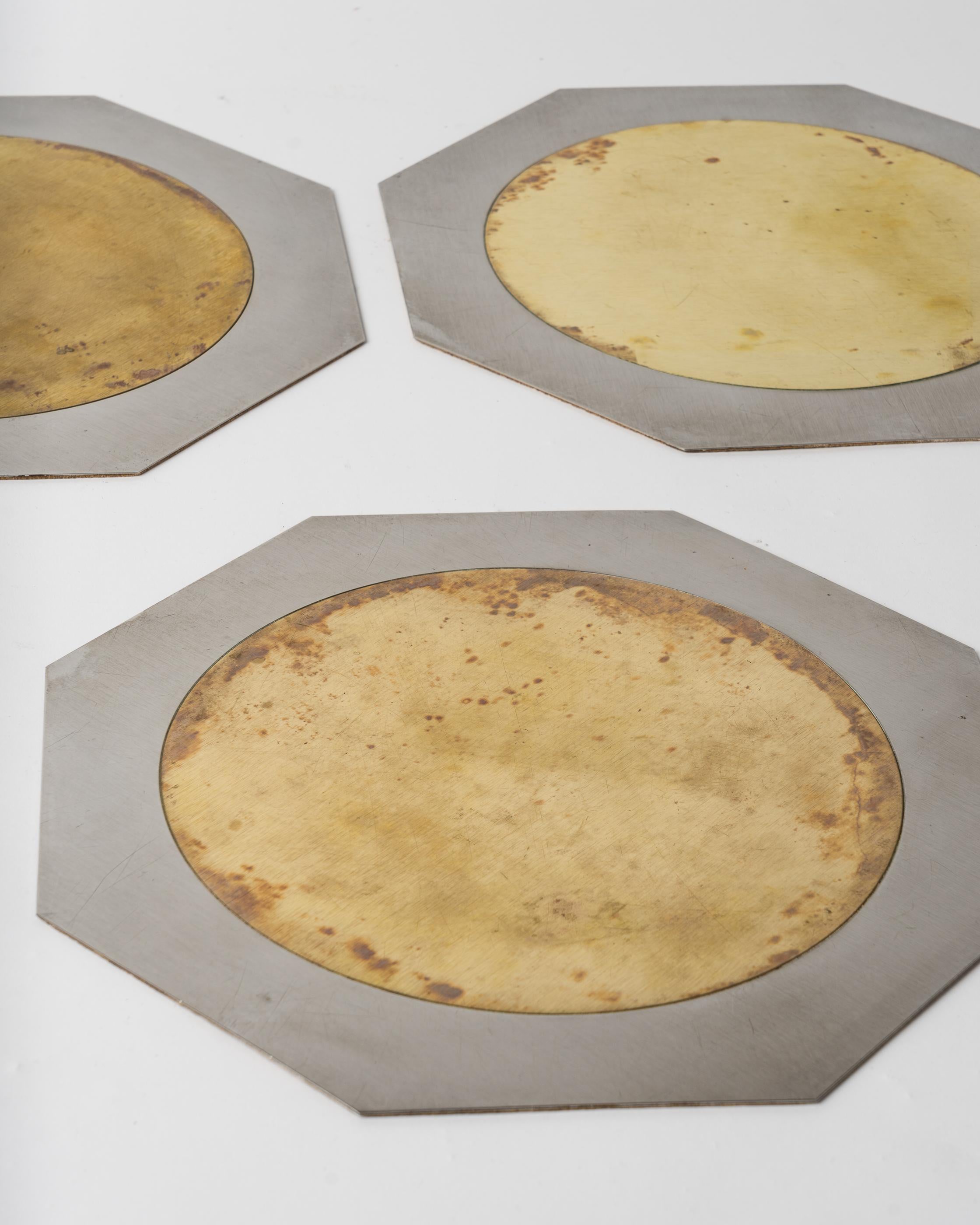 Set of 8 Steel & Patinated Brass Placemats by Romeo Rega, Italy, 1970's In Fair Condition In New York, NY