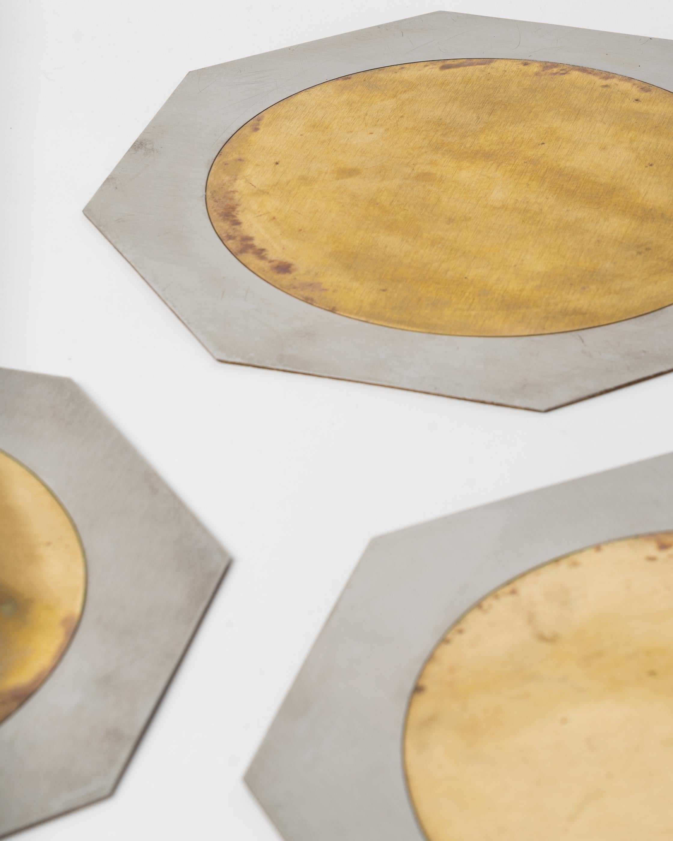 Late 20th Century Set of 8 Steel & Patinated Brass Placemats by Romeo Rega, Italy, 1970's
