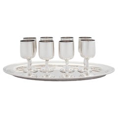 Satz von 8 Sterling Silber Cordials & Tablett