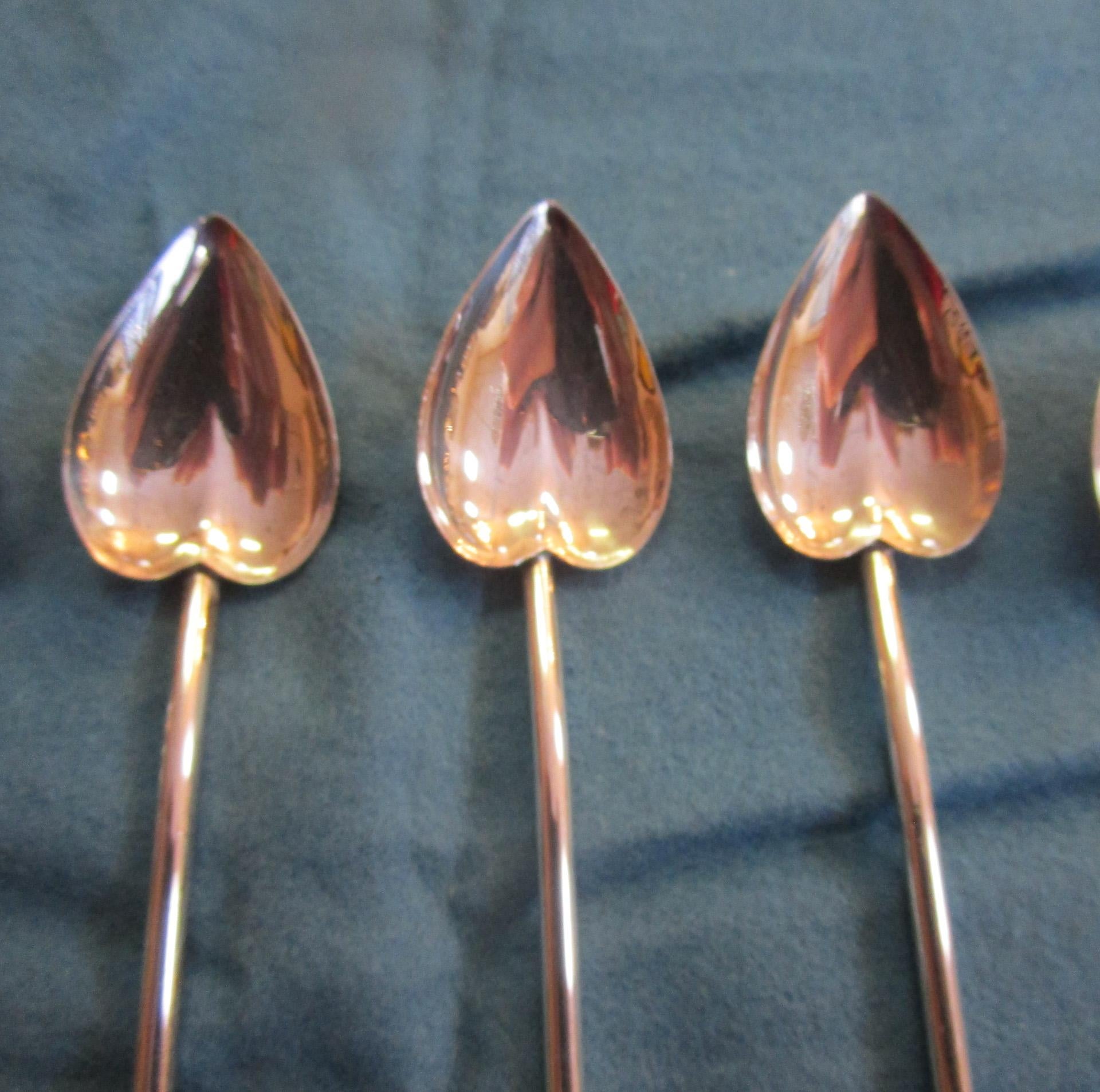 Set of 8 Sterling Silver Mint Julep Iced Tea Straw Spoons with Heart Shape Bowls 4