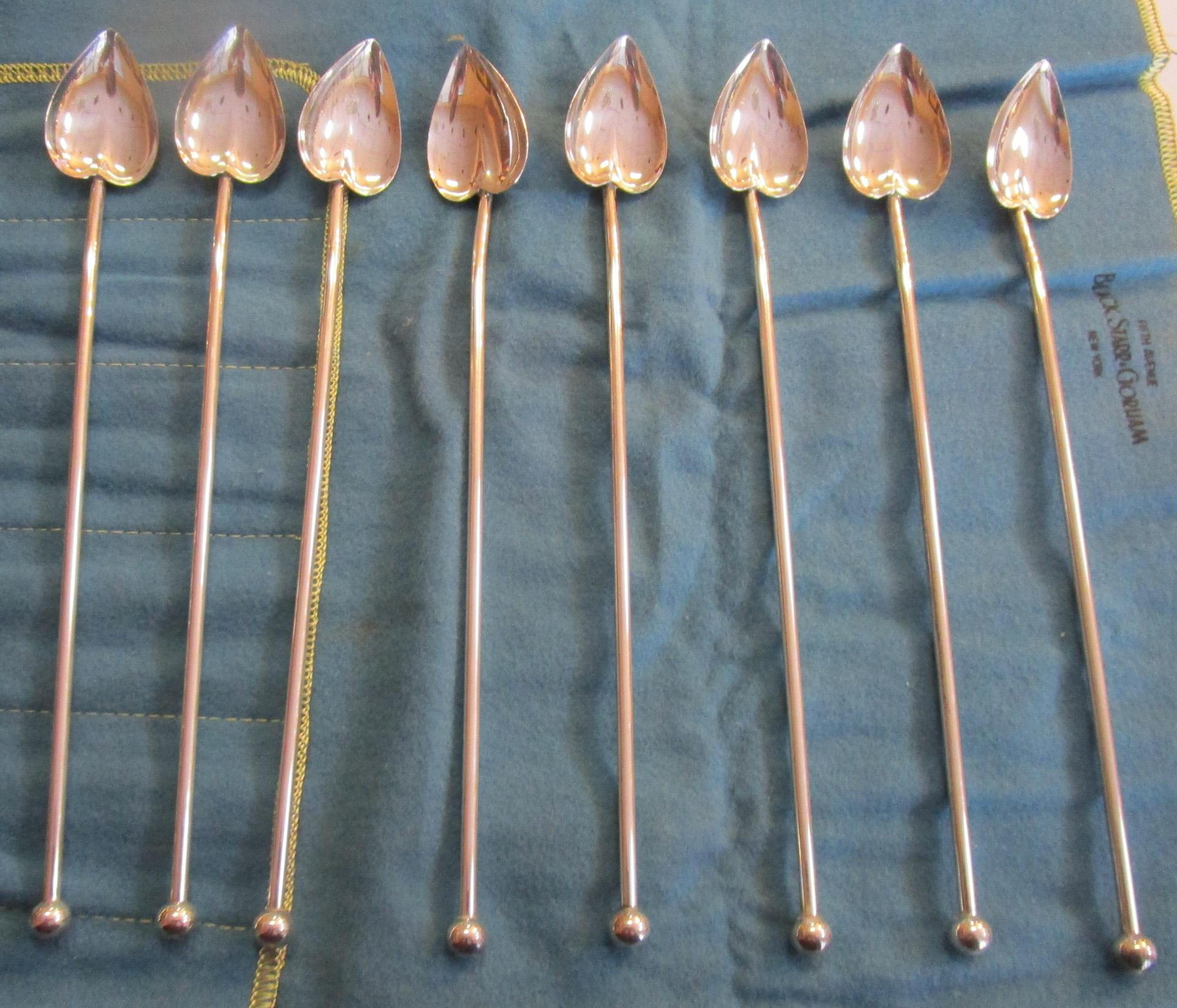 Set of 8 Sterling Silver Mint Julep Iced Tea Straw Spoons with Heart Shape Bowls 5