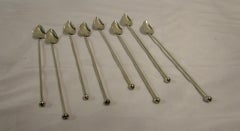 Set of 8 Sterling Silver Mint Julep Iced Tea Straw Spoons with Heart Shape Bowls