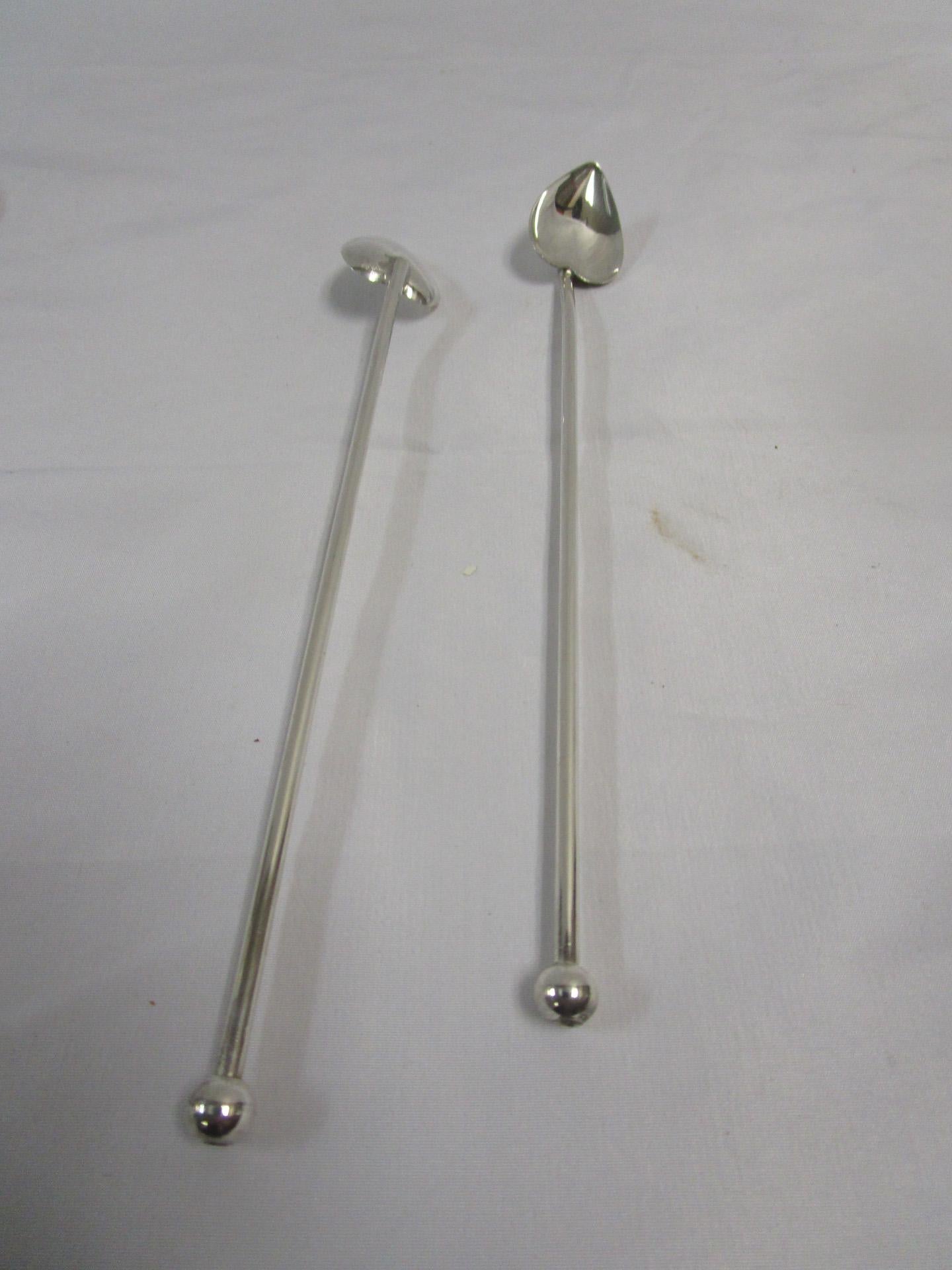 Mid-Century Modern Set of 8 Sterling Silver Mint Julep Iced Tea Straw Spoons with Heart Shape Bowls