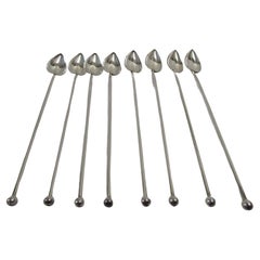 Set of 8 Sterling Silver Mint Julep Iced Tea Straw Spoons with Heart Shape Bowls