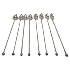 Set of 8 Sterling Silver Mint Julep Iced Tea Straw Spoons with Heart Shape Bowls