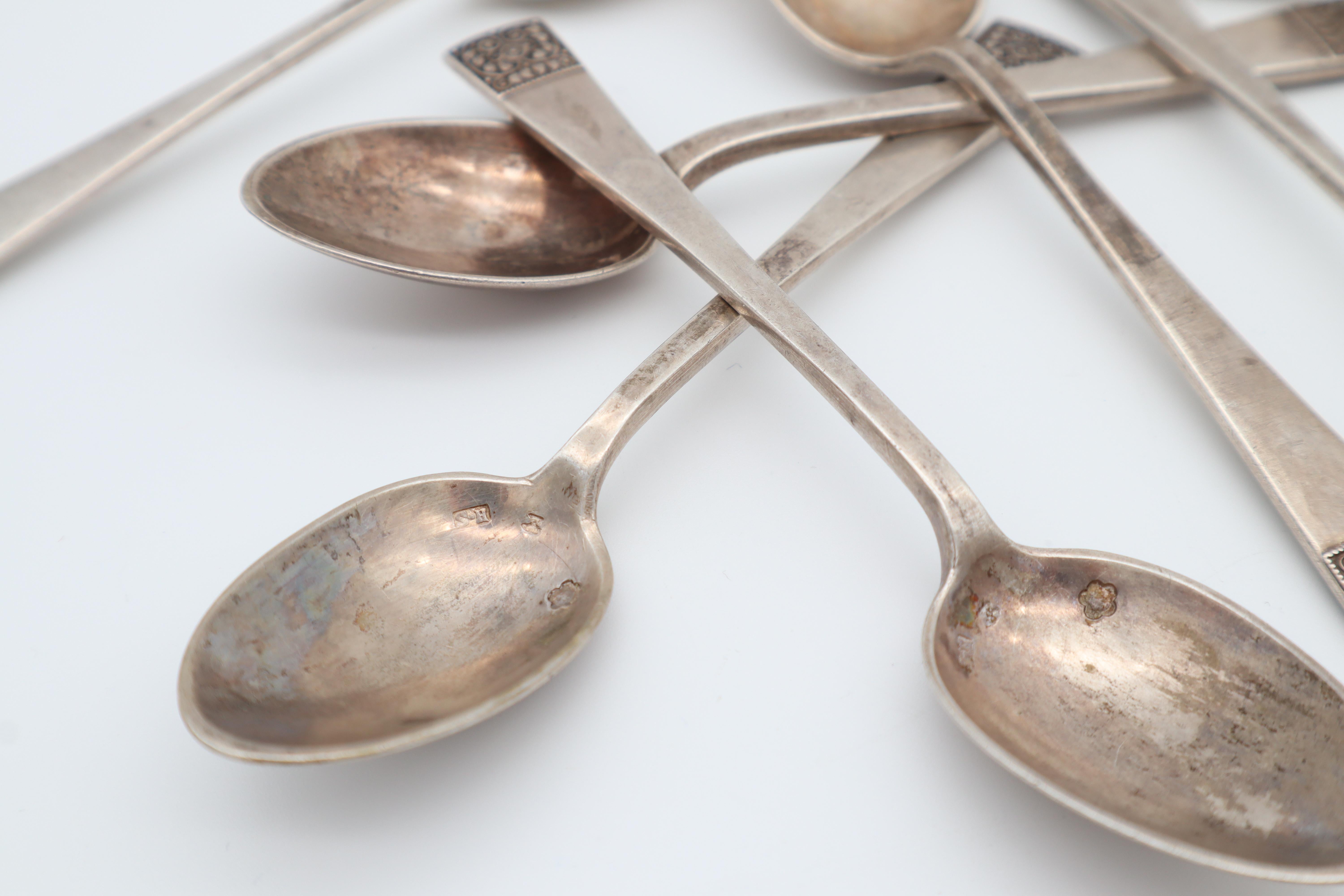 Austrian Set of 8 Sterling Silver Spoons, Attributed to Josef Hoffmann, Vienna ca. 1910