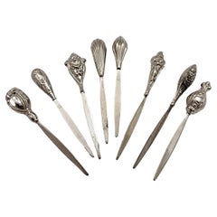 Vintage Set of 8 Sterling Silver TC Cocktail Picks #15962