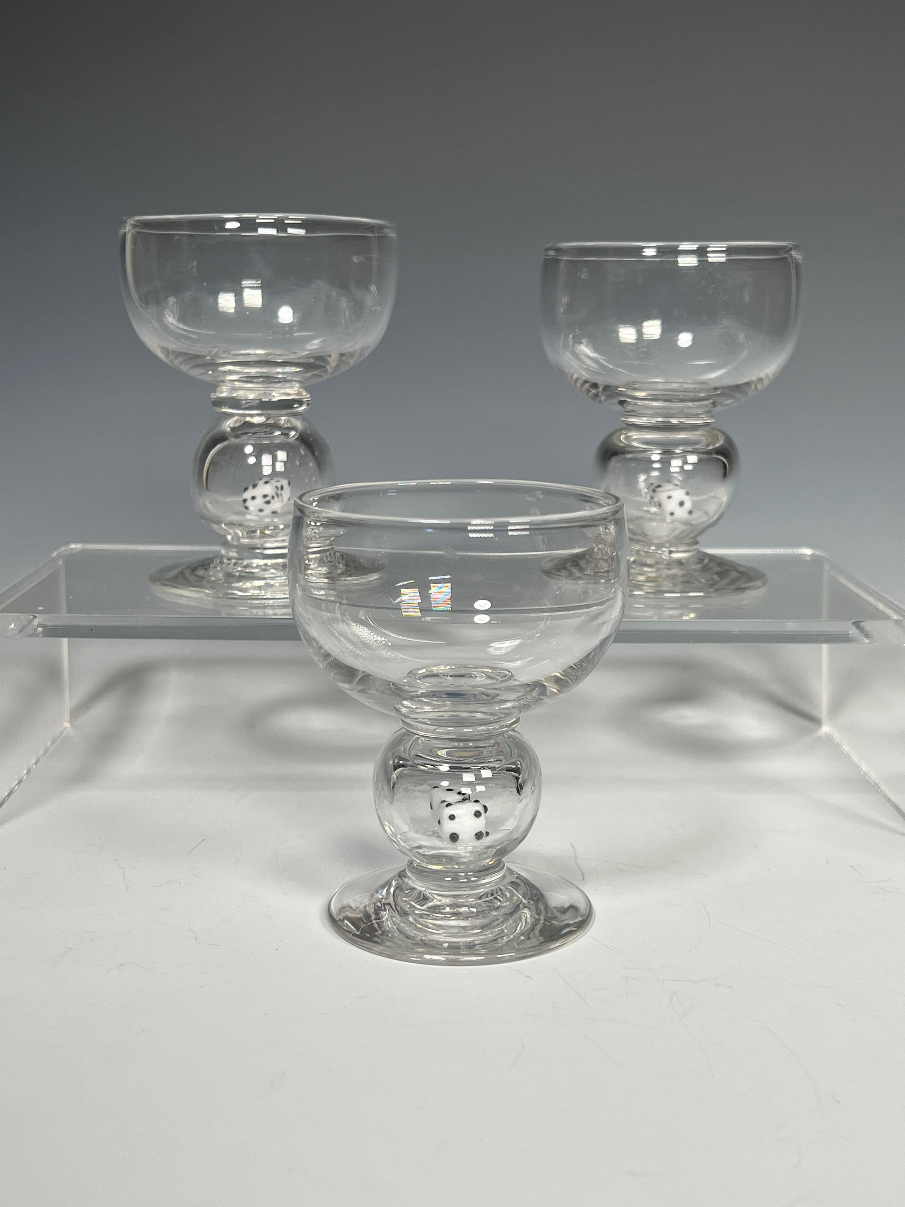 Set of 8 Stevens & Williams Blown Crystal Cocktail Glasses w/ Dice Connectors For Sale 1
