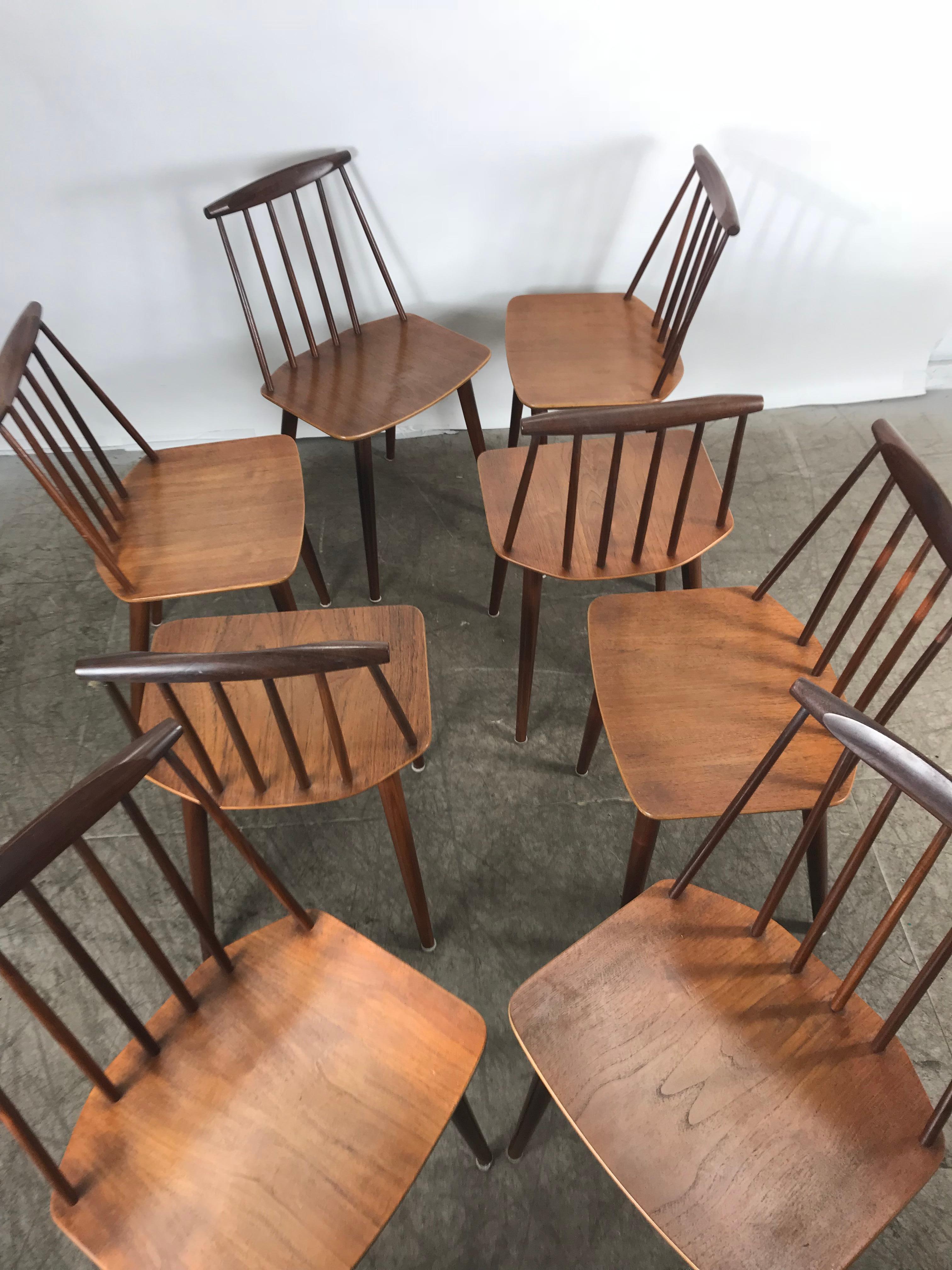 Set of 8 stick chairs Denmark, Mobler J77. Folke Palsson for FDB Mobler. Classic Danish design, stunning sculpture, superior quality and construction, hand delivery avail to New York City or anywhere en route from Buffalo NY.