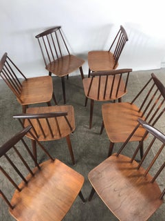 Set of 8 Stick Chairs Denmark, Mobler J77, Folke Palsson for FDB Mobler