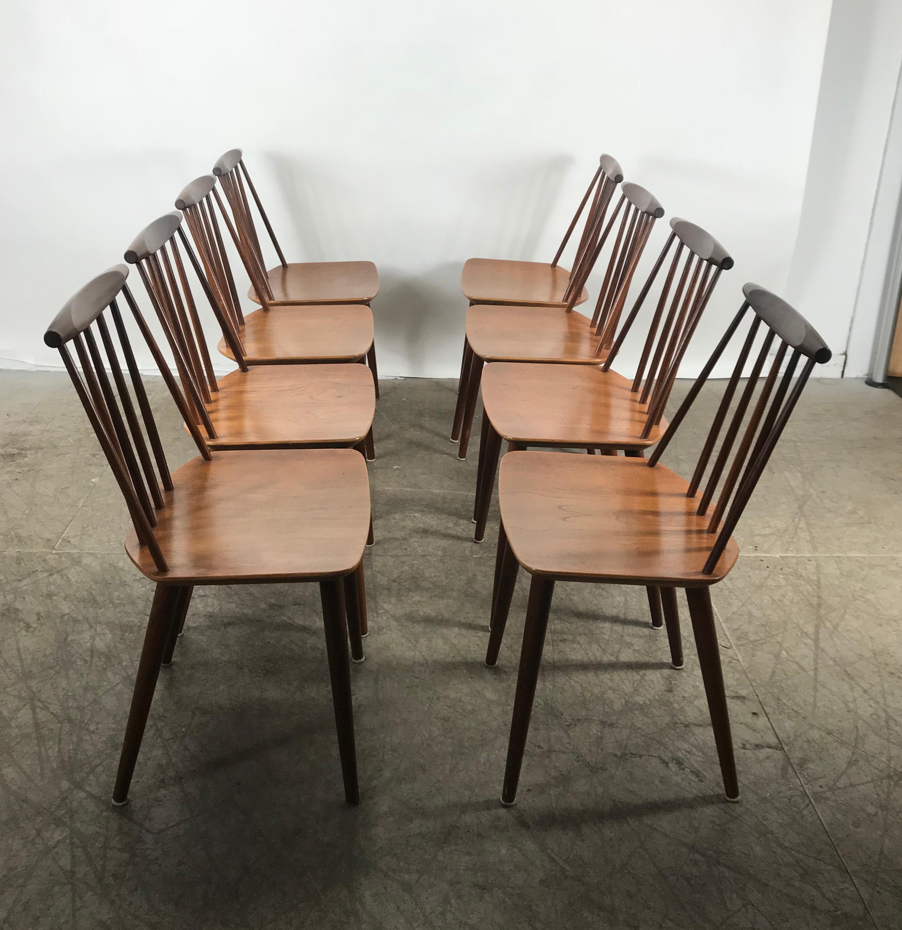 Scandinavian Modern Set of 8 Stick Chairs Denmark, Mobler J77, Folke Palsson for FDB Mobler