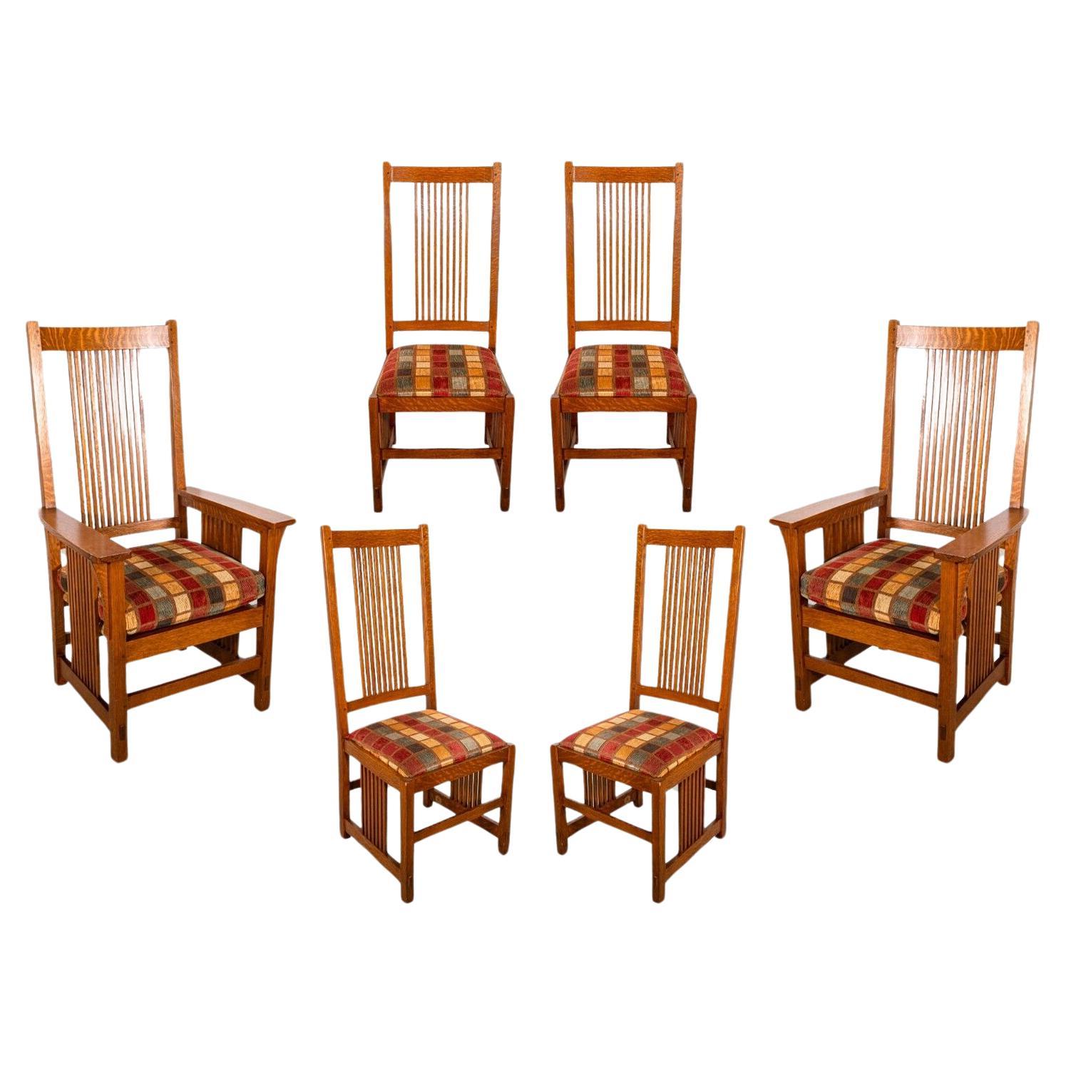 Set of 8 Stickley 1989 Mission Spindle Frank Lloyd Wright Style Dining Chairs