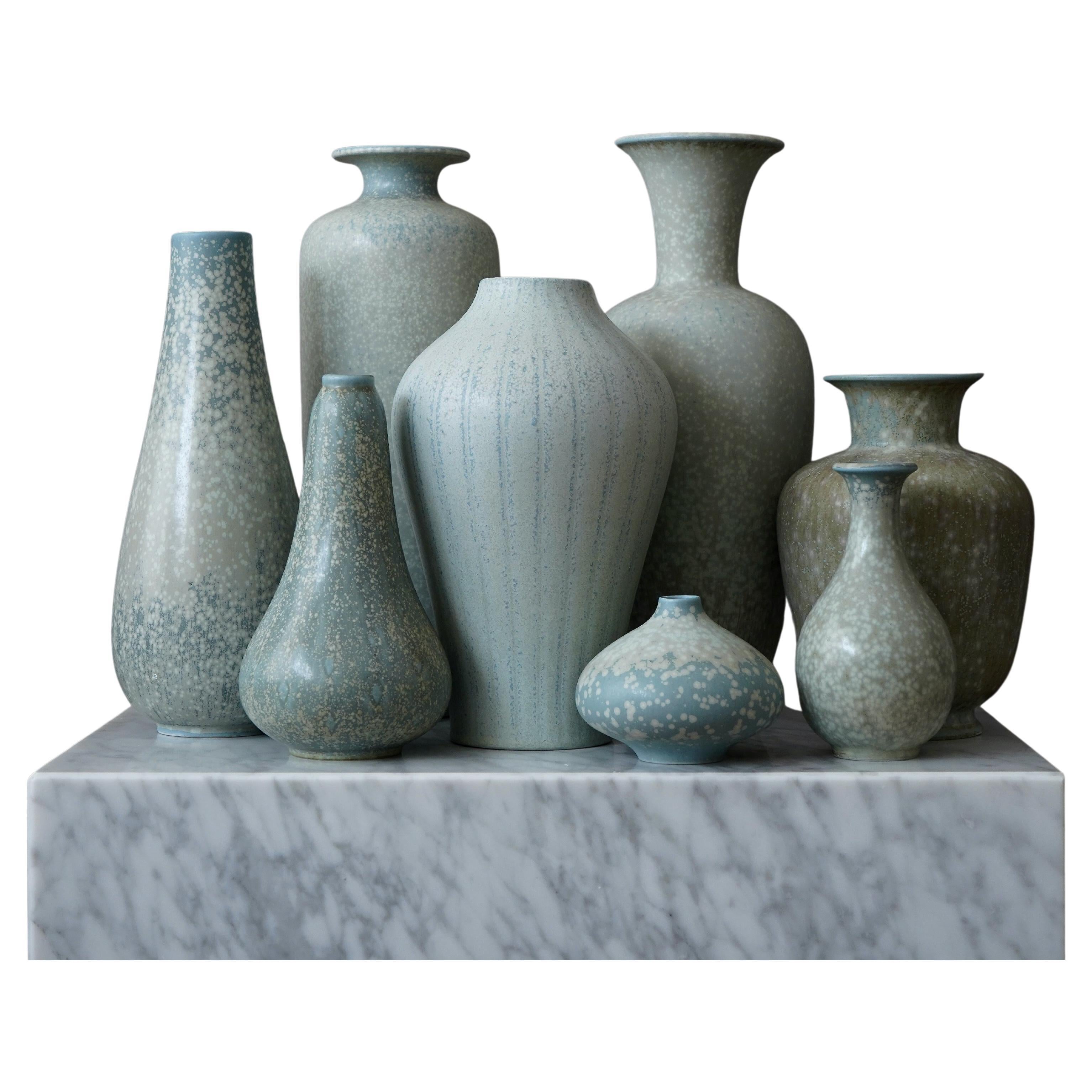 Set of 8 Stoneware Vases by Gunnar Nylund for Rorstrand, Sweden, 1950s