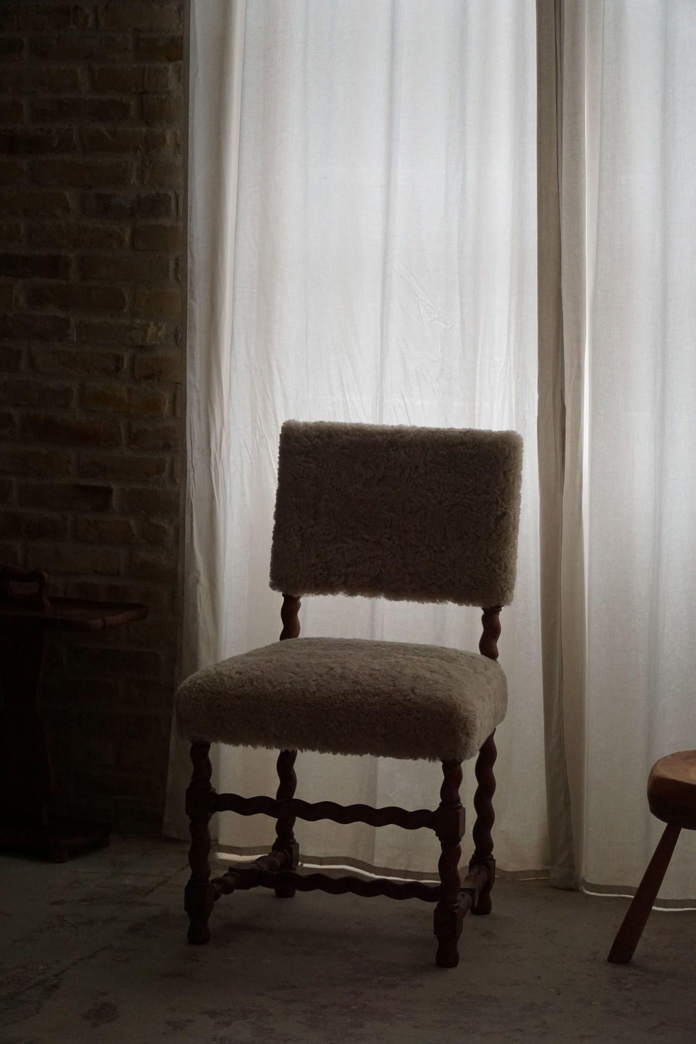Set of 8 Swedish Baroque Style Dining Chairs, Reupholstered in Lambswool, 1920s 5