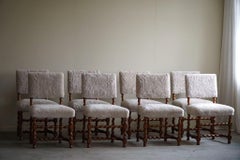 Set of 8 Swedish Baroque Style Dining Chairs, Reupholstered in Lambswool, 1920s