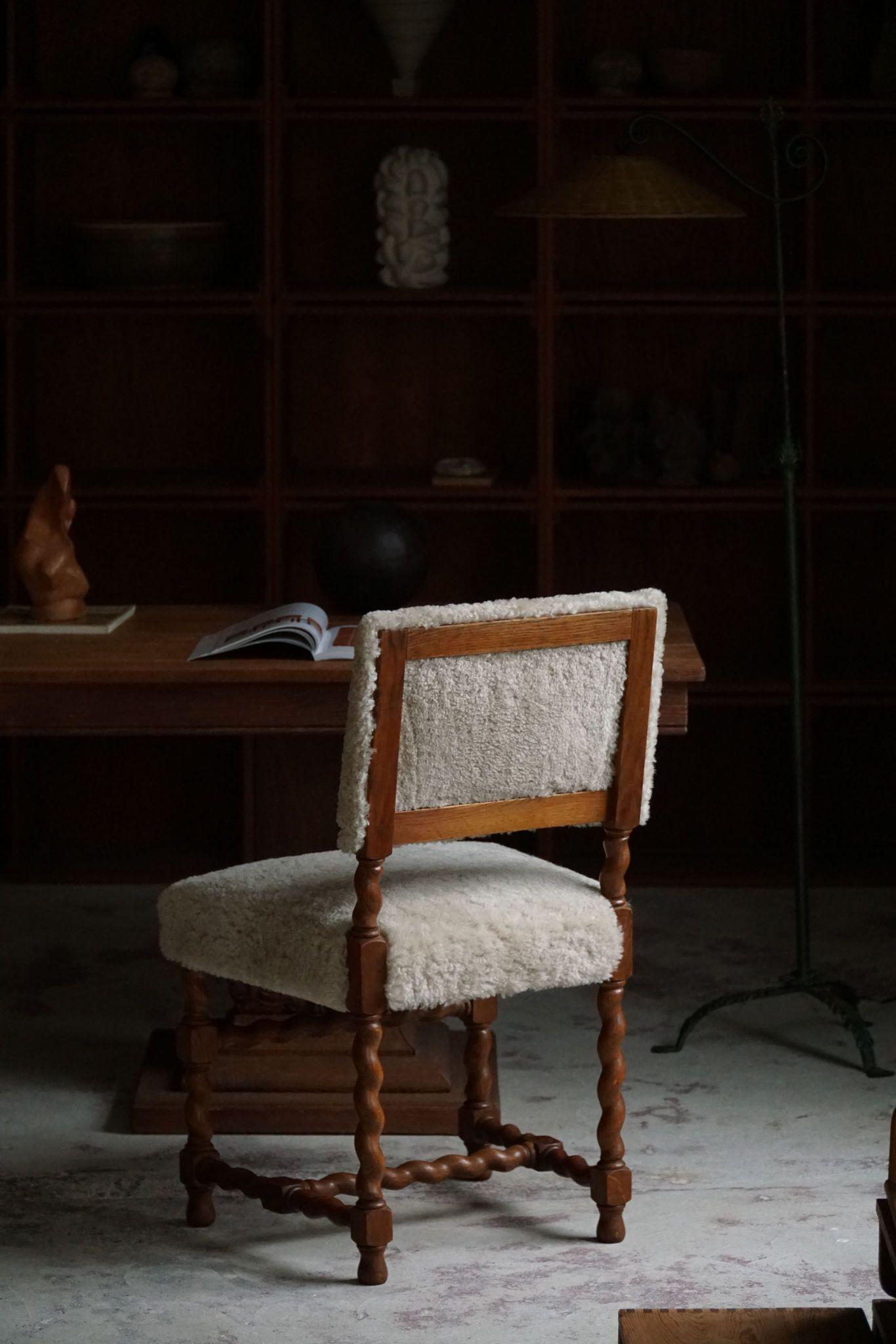 Set of 8 Swedish Baroque Style Dining Chairs, Reupholstered in Lambswool, 1920s 1