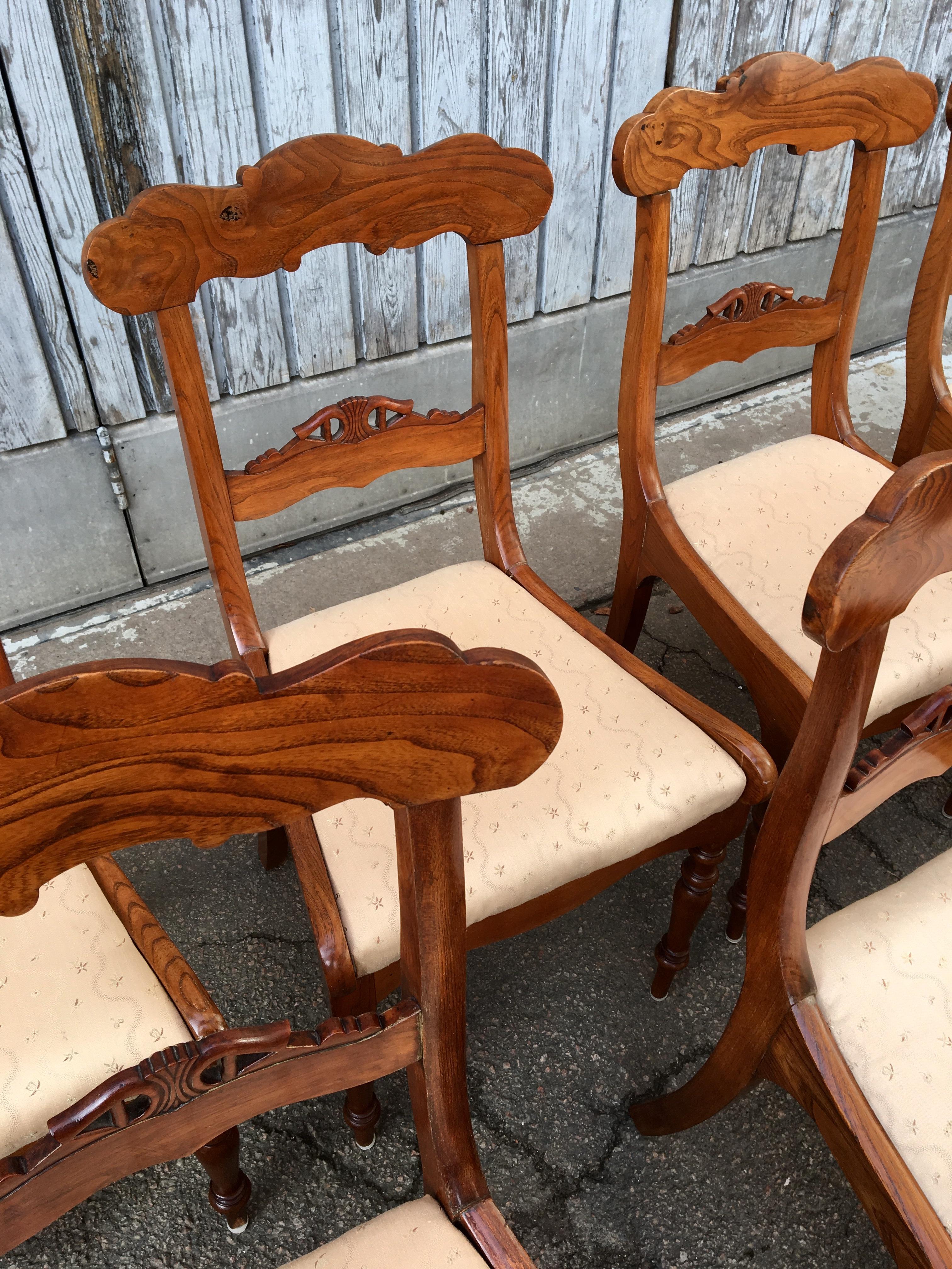 Set Of 8 Swedish Empire Flaming Tiger Elm Wood Dining Room Chairs For Sale 3