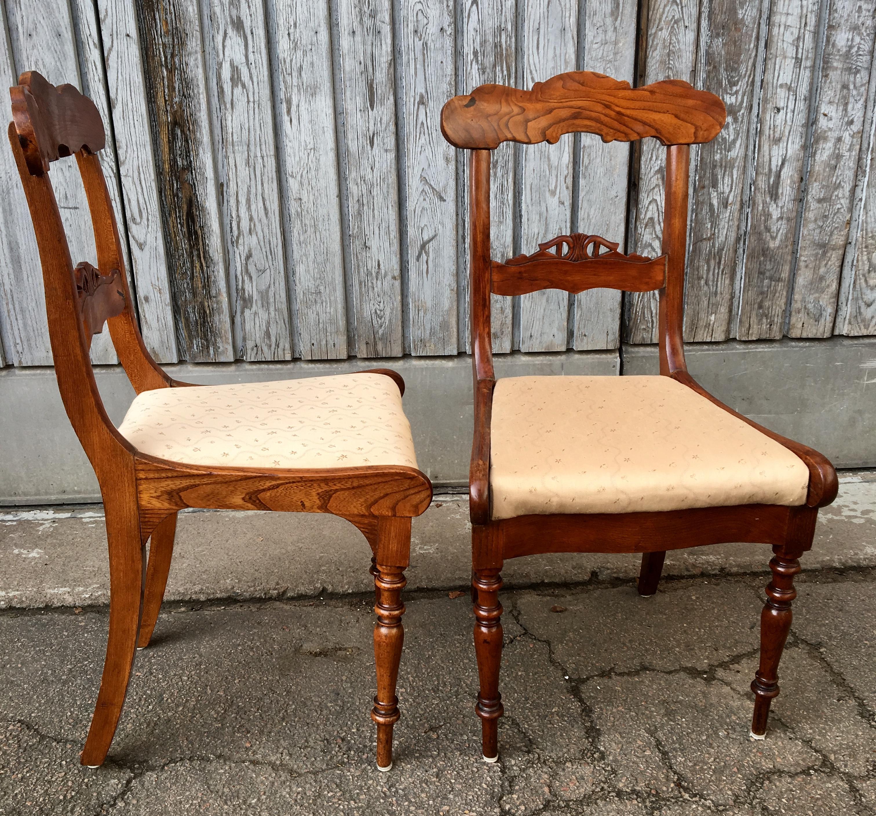 Set Of 8 Swedish Empire Flaming Tiger Elm Wood Dining Room Chairs For Sale 11