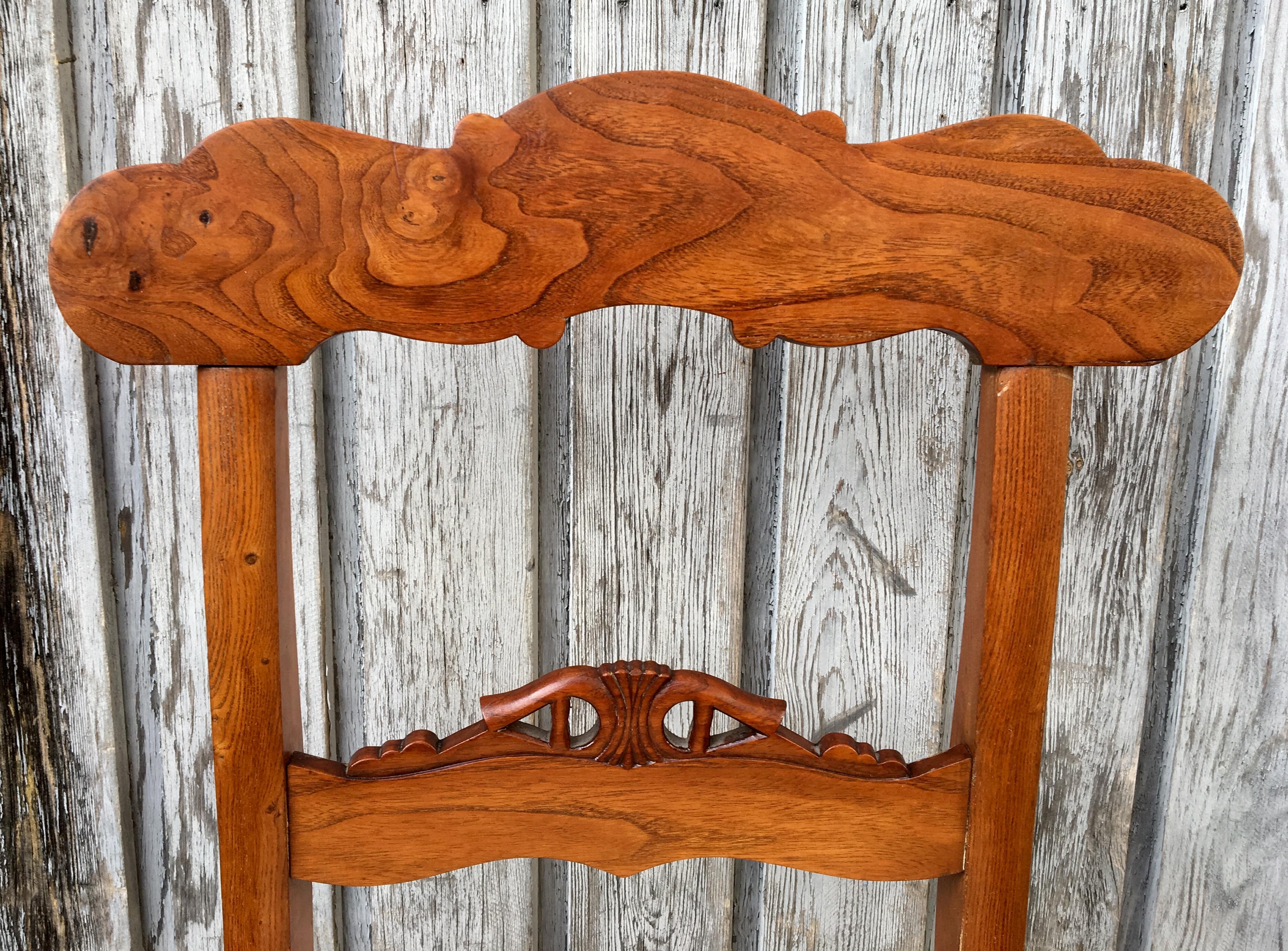 Set Of 8 Swedish Empire Flaming Tiger Elm Wood Dining Room Chairs 13
