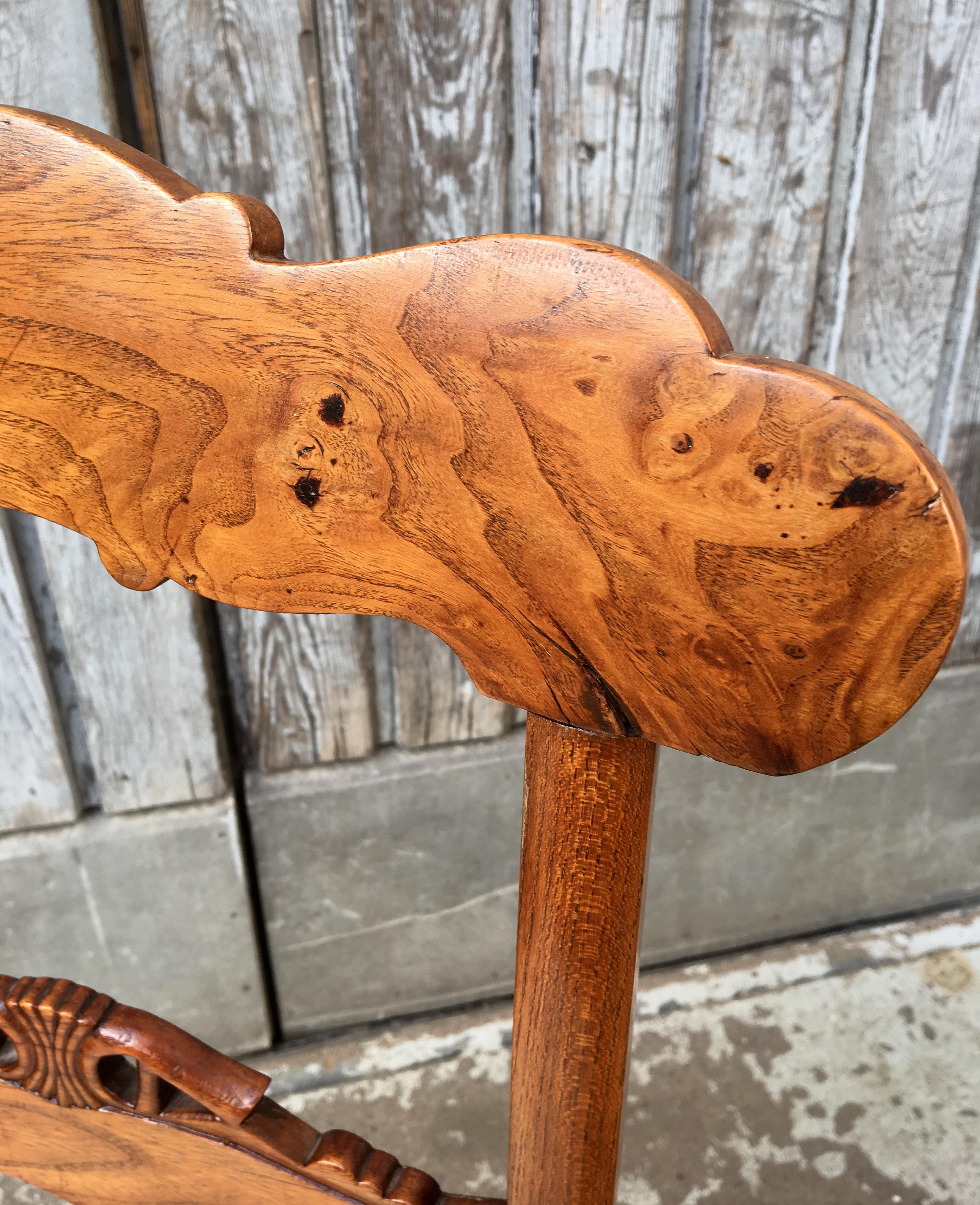Set Of 8 Swedish Empire Flaming Tiger Elm Wood Dining Room Chairs 1