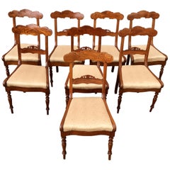 Antique Set Of 8 Swedish Empire Flaming Tiger Elm Wood Dining Room Chairs