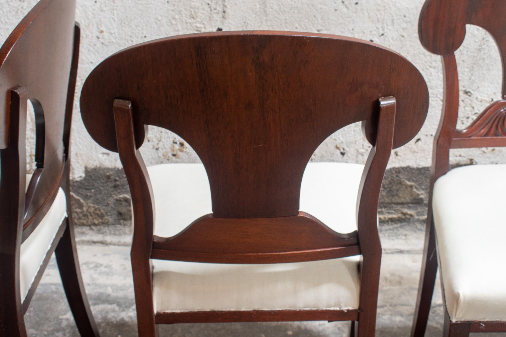 Early 20th Century Set of 8 Swedish Karl Johan Biedermeier Revival Dining Chairs, COM Ready For Sale