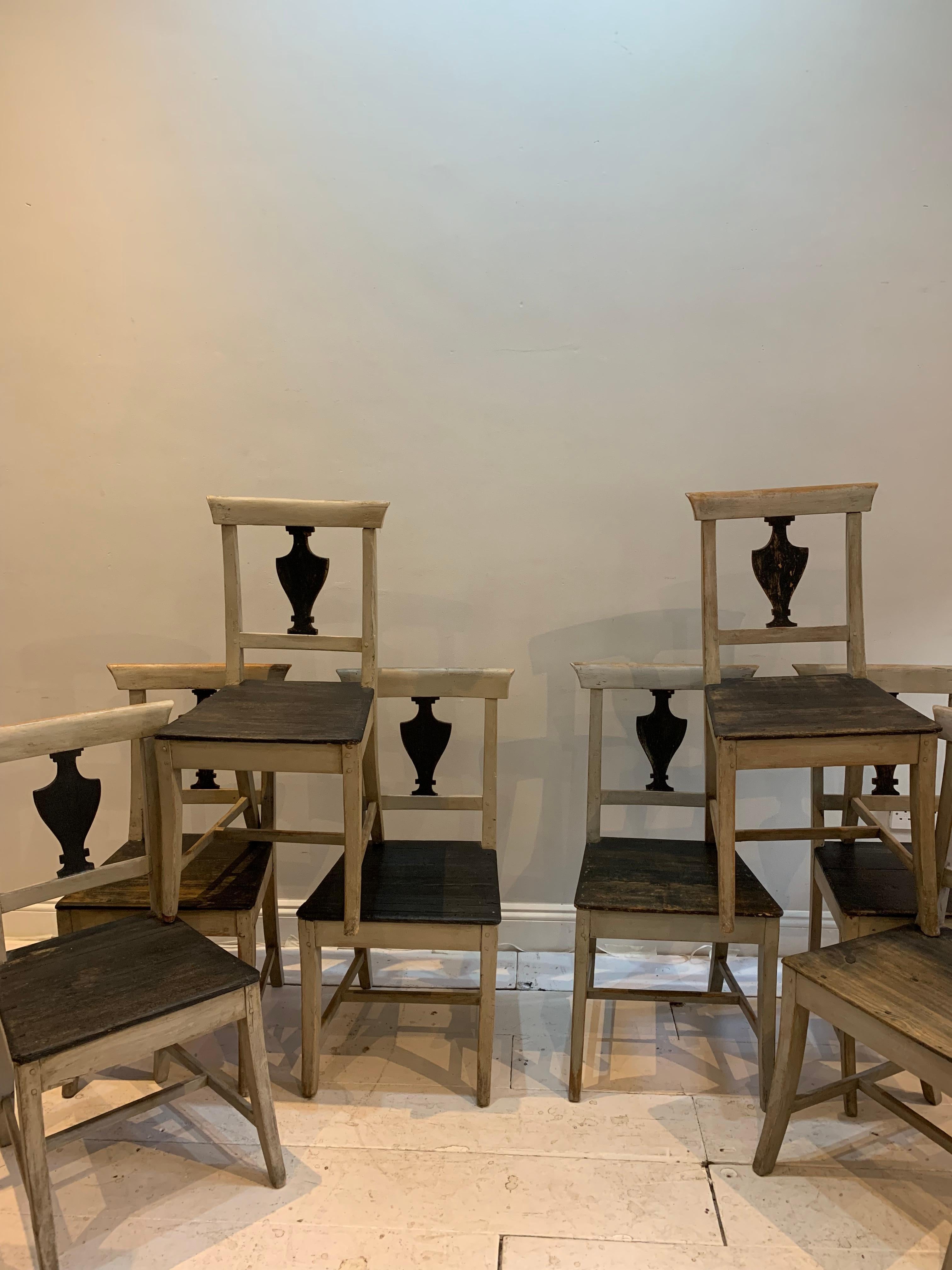 Set of 8 Swedish Mid 19th Century Dining Chairs with Decorative Urn Detail  7