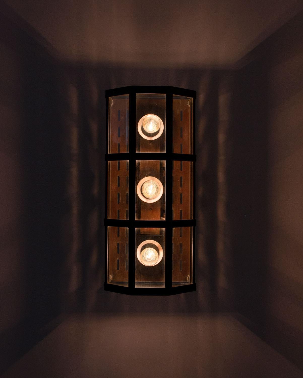 Set of 8 Swedish Midcentury Outdoor Wall Lamps in Copper by Boréns For Sale 4