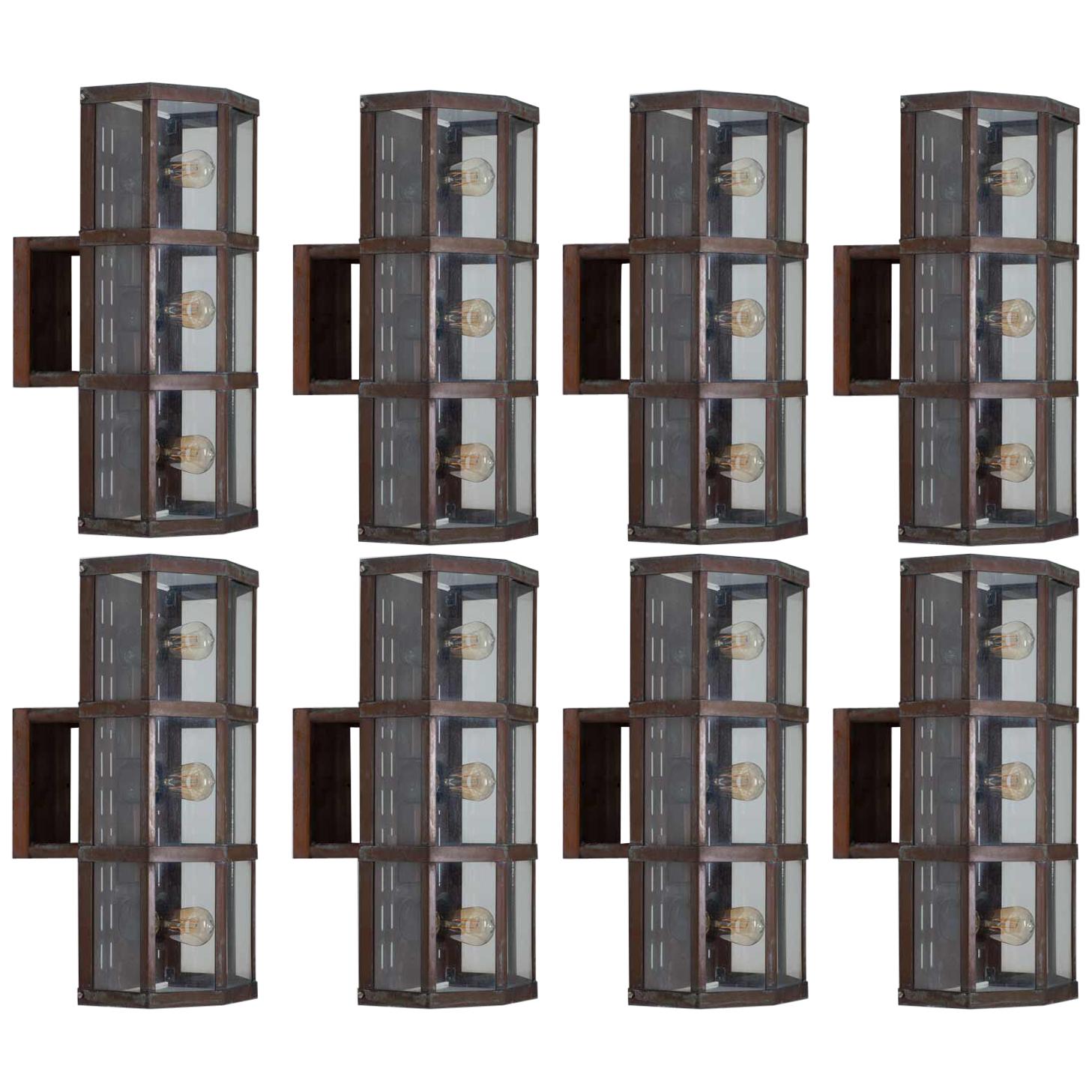 Set of 8 Swedish Midcentury Outdoor Wall Lamps in Copper by Boréns