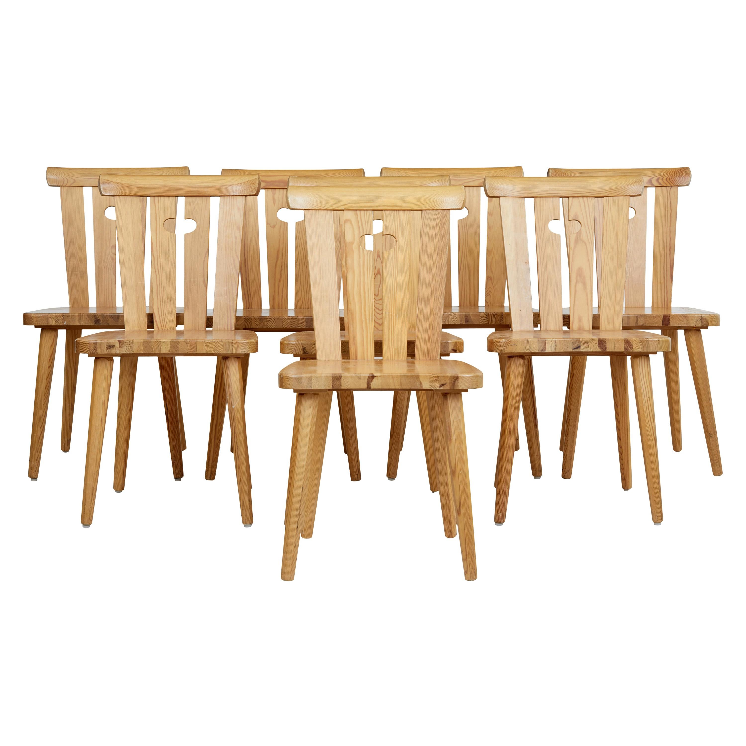 Set of 8 Swedish Pine 1970s Dining Chairs