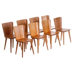Set of 8 Swedish Pine Chairs by Göran Malmvall, Svensk Fur, 1950s